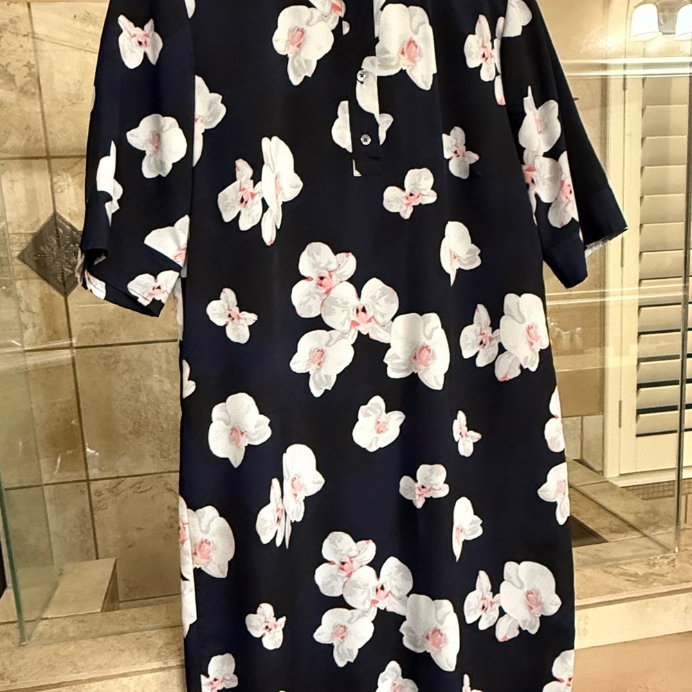 Banana Republic Navy Dress with White & Light Pink Floral Print